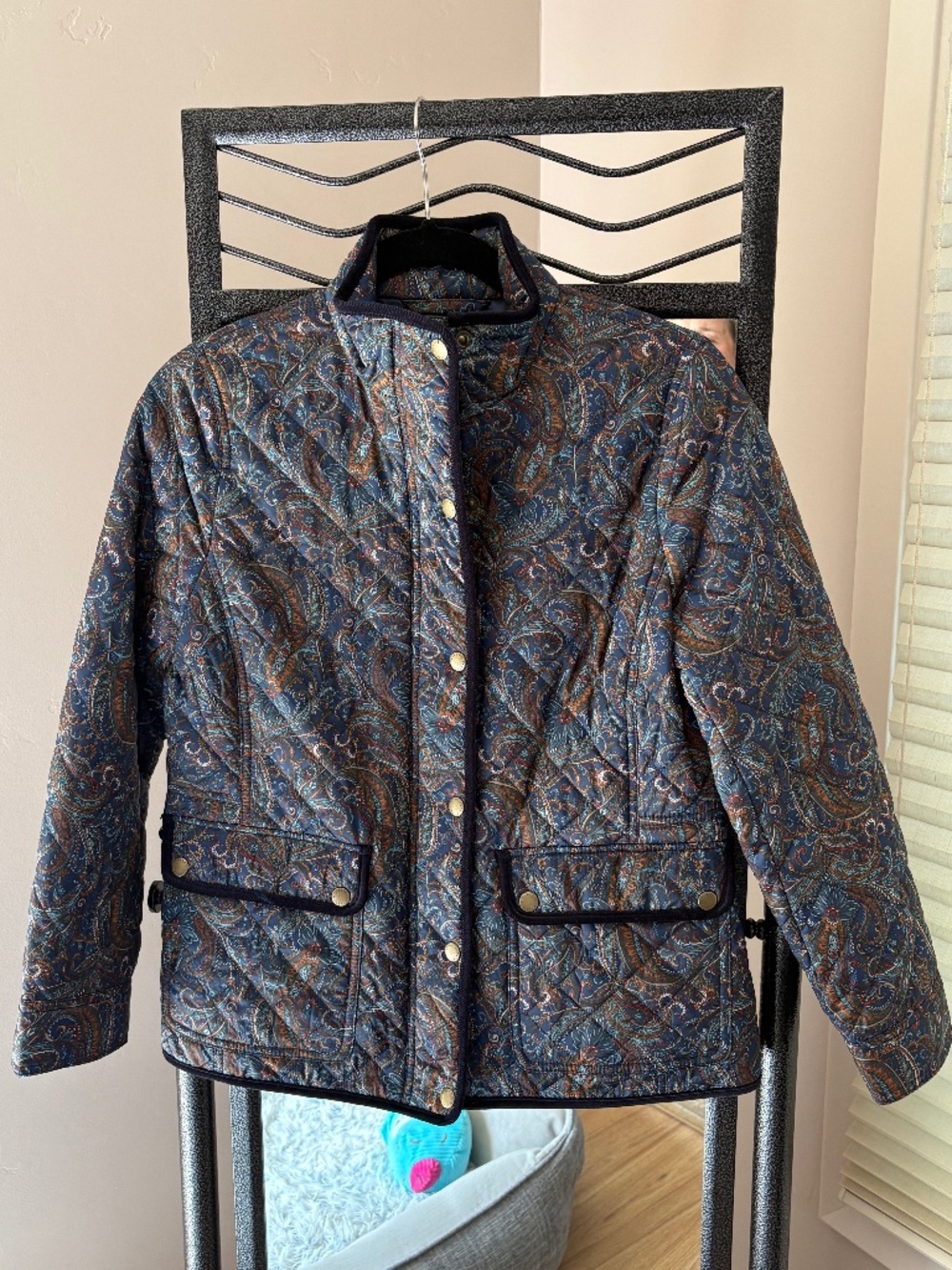 Talbots Quilted & Lined Jacket, Size Small Petite - Blue Paisley Print